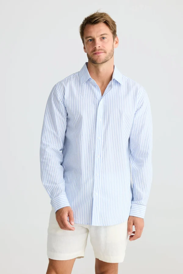 Shirts-FOSSICK OXFORD SHIRT BLUE STRIPE