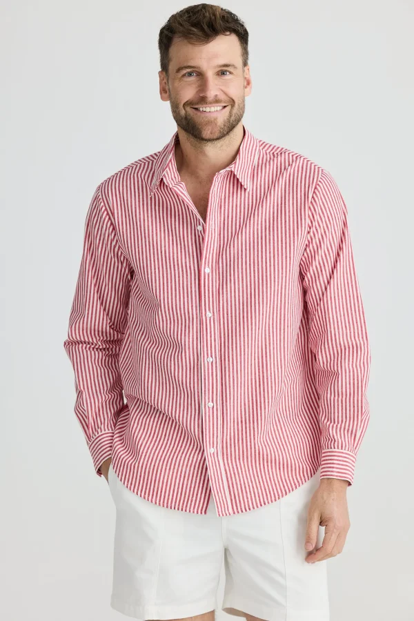 Shirts-FOSSICK OXFORD SHIRT CHILLI STRIPE