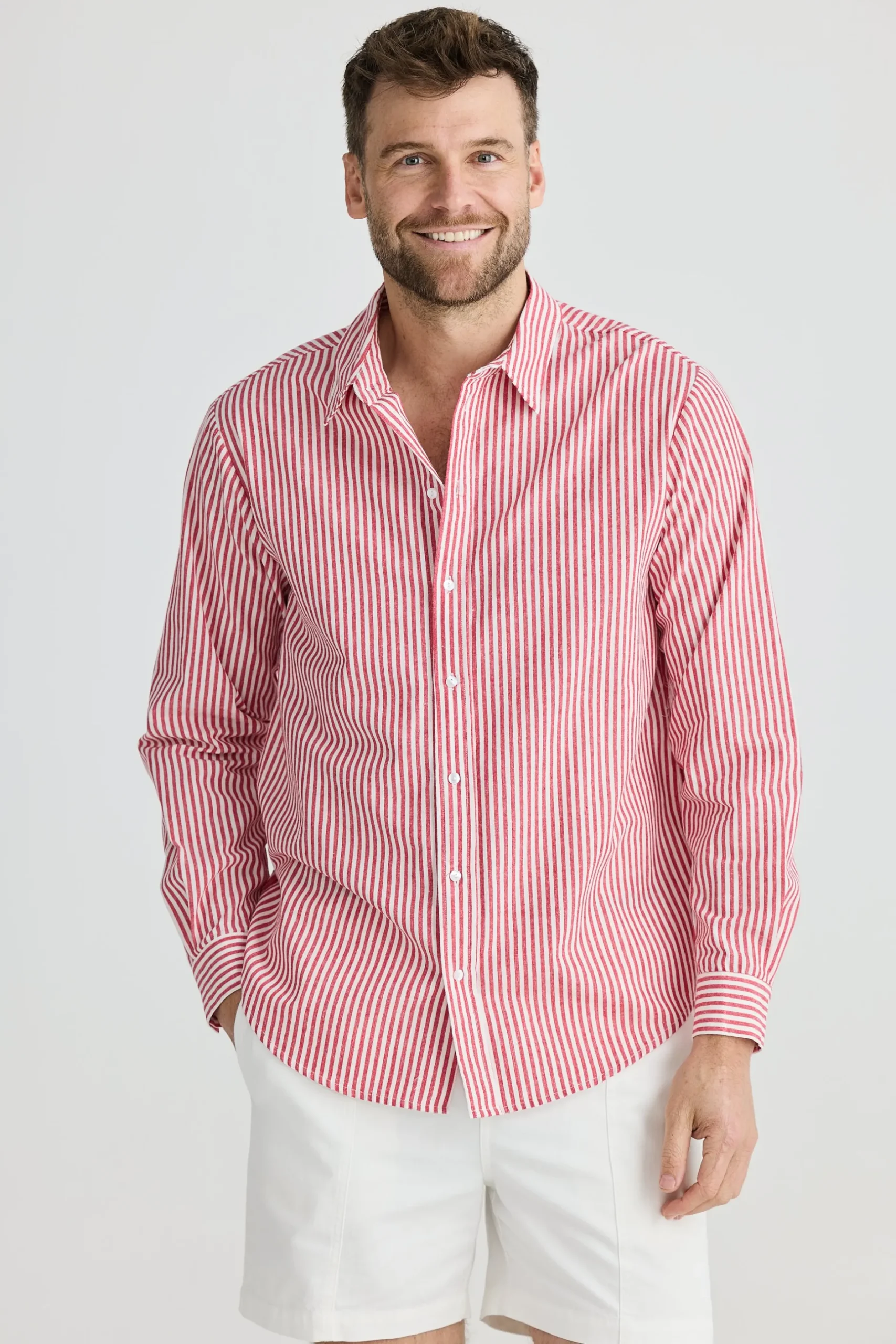 fossick_oxford_shirt_chil_0.webp Shirts-FOSSICK OXFORD SHIRT CHILLI STRIPE