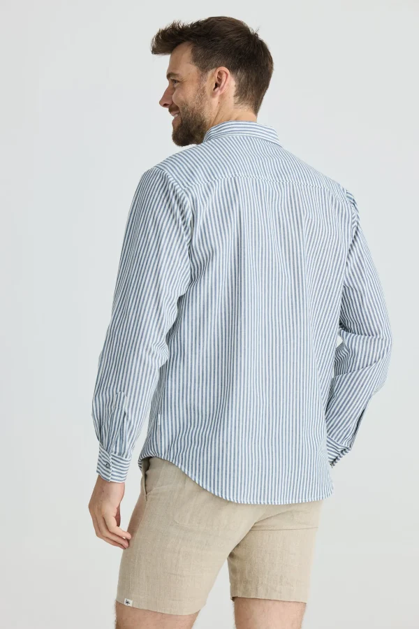 Shirts-FOSSICK OXFORD SHIRT STEEL STRIPE