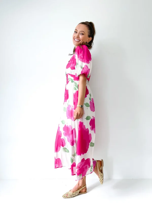 Dresses-FRIA BUTTON MAXI DRESS FUCHSIA CLOUD