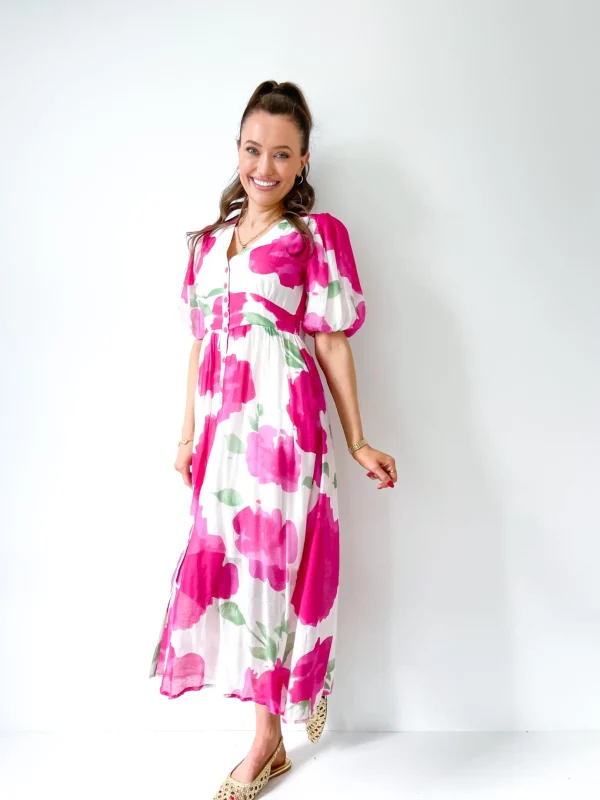 Dresses-FRIA BUTTON MAXI DRESS FUCHSIA CLOUD