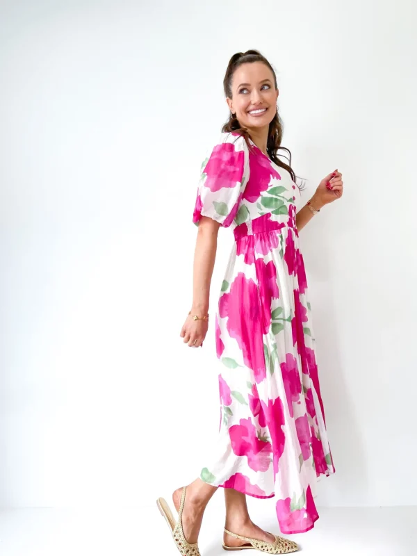 Dresses-FRIA BUTTON MAXI DRESS FUCHSIA CLOUD