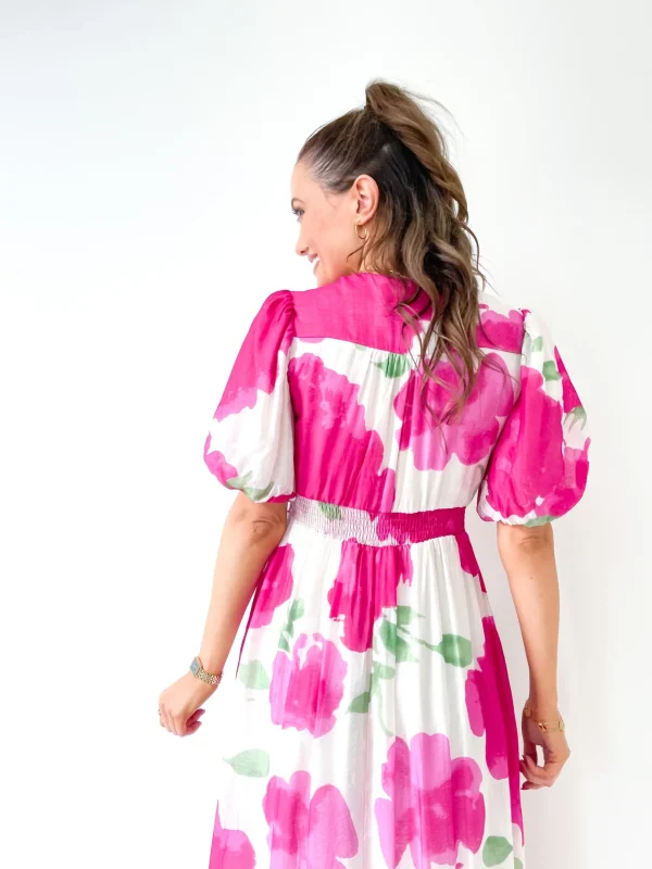 Dresses-FRIA BUTTON MAXI DRESS FUCHSIA CLOUD