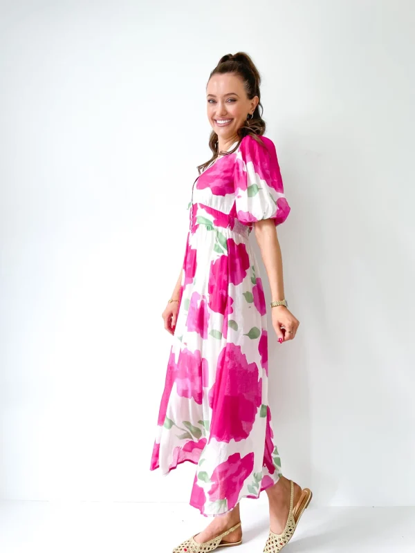 Dresses-FRIA BUTTON MAXI DRESS FUCHSIA CLOUD