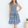 Dresses-FRIA GINGHAM TIER DRESS NAVY