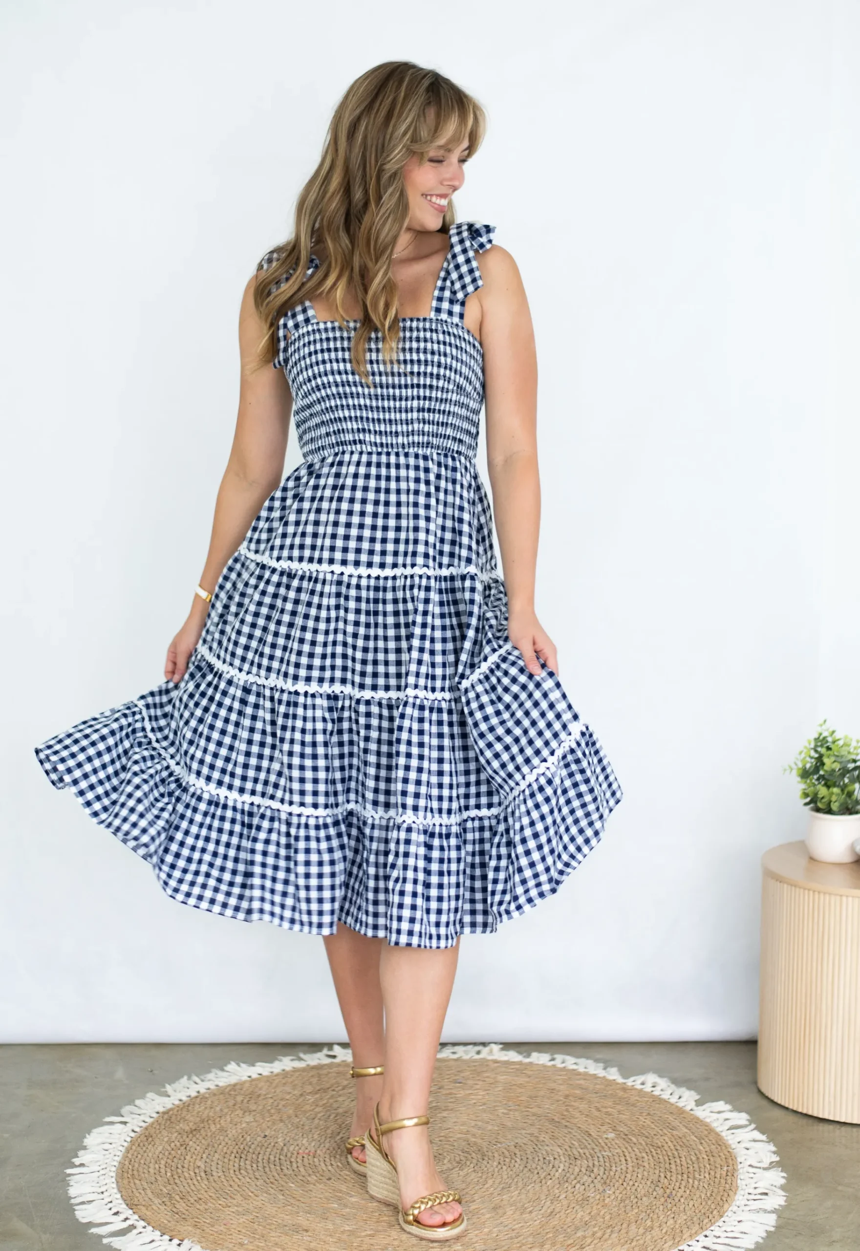 fria_gingham_tier_dress_n_2.webp Dresses-FRIA GINGHAM TIER DRESS NAVY