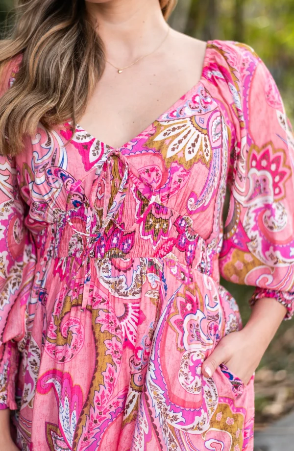 Dresses-FRIA HAILEY MIDI DRESS PINK PAISLEY