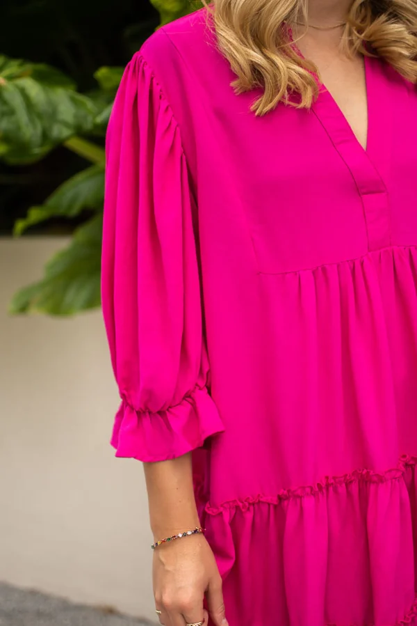 Dresses-FRIA MINI TIERED DRESS HOT PINK