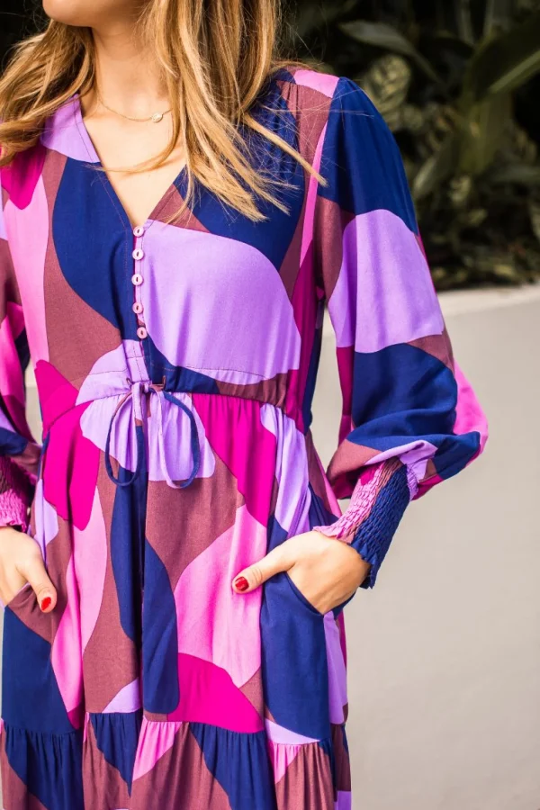 Dresses-FRIA SELMA LONG SLEEVE MAXI DRESS AERA NAVY