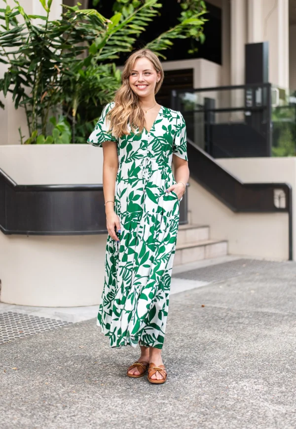 Dresses-FRIA SELMA MAXI DRESS FORREST FERN GREEN