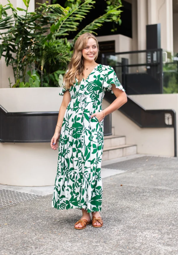 Dresses-FRIA SELMA MAXI DRESS FORREST FERN GREEN