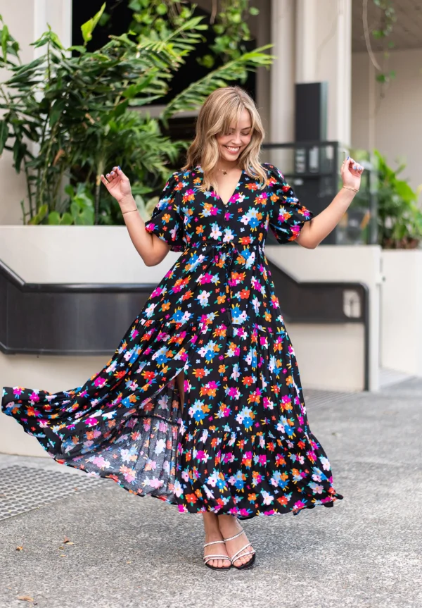 Dresses-FRIA SELMA MAXI DRESS HAPPY FLOWERS