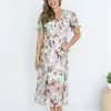 Dresses-FRIA SHIRRING MIDI DRESS WHISPERING PETAL