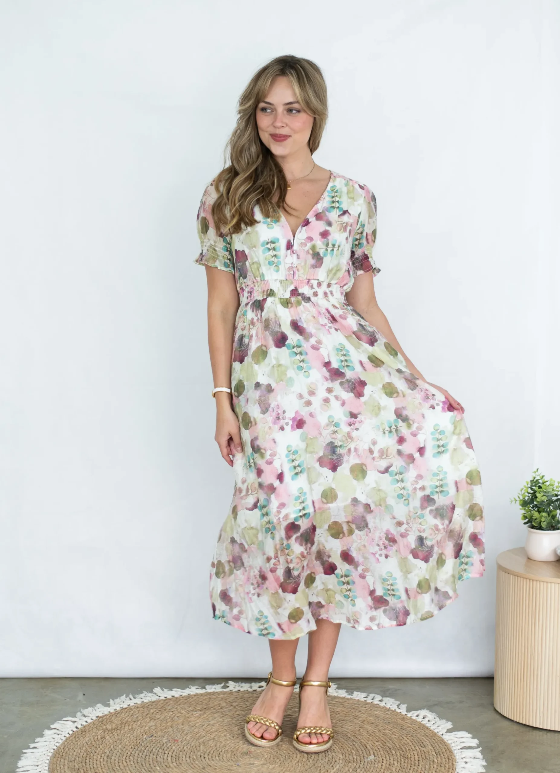 fria_shirring_midi_dress__2.webp Dresses-FRIA SHIRRING MIDI DRESS WHISPERING PETAL