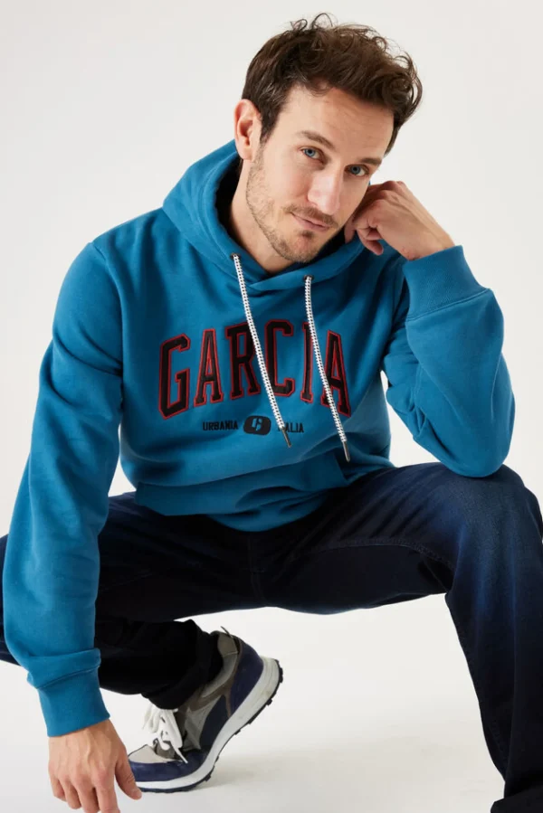 Sweaters & Knitwear-GARCIA BARCELONA HOODIE CYAN