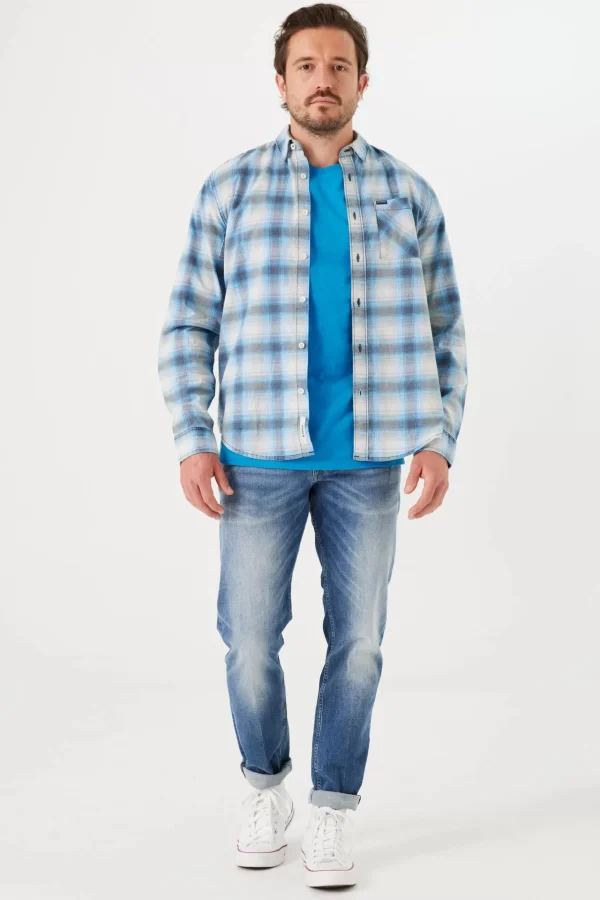 Shirts-GARCIA CHECKED SHIRT LAGOON BLUE