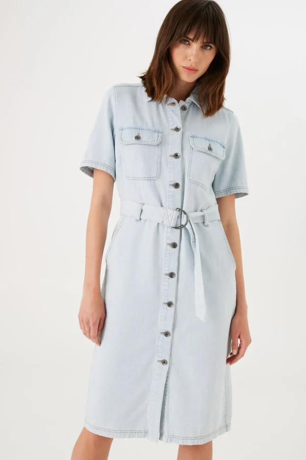 Dresses-GARCIA DENIM DRESS LIGHT BLUE