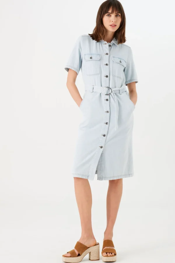Dresses-GARCIA DENIM DRESS LIGHT BLUE