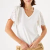 Tees & Tanks-GARCIA FLUTTER BRODERIE LACE TEE OFF WHITE