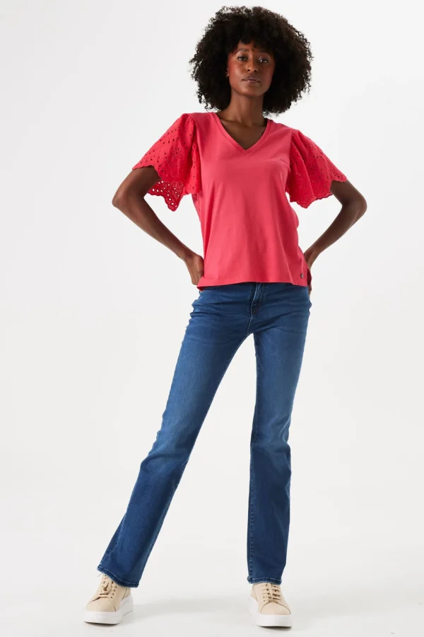 Tees & Tanks-GARCIA FLUTTER BRODERIE LACE TEE ROSE