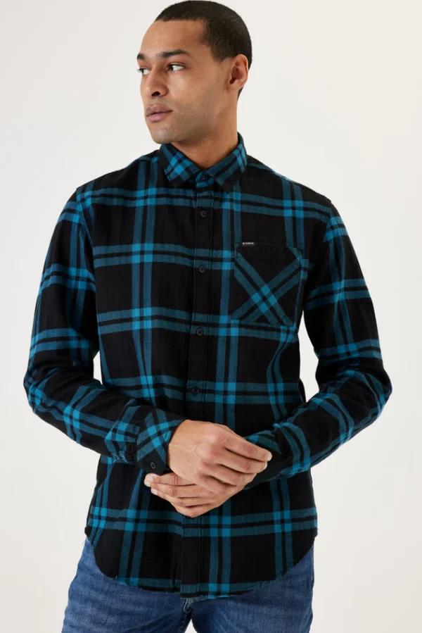 Shirts-GARCIA JUAN FLANNEL SHIRT BLACK