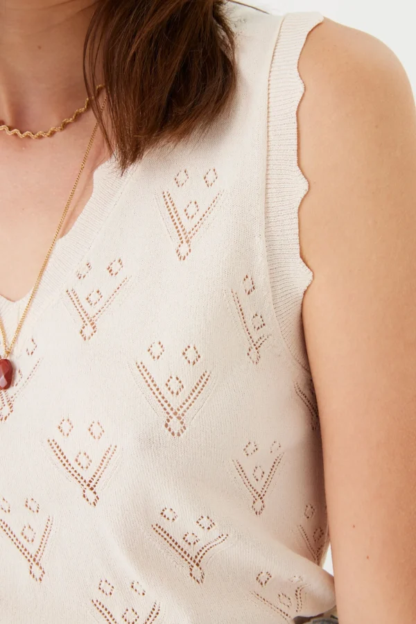 Tees & Tanks-GARCIA LACE DETAIL KNIT TANK OFF WHITE