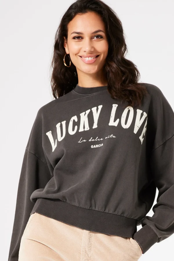 Shirts & Tops-GARCIA LUCKY LOVE SWEATER ANTRACITE