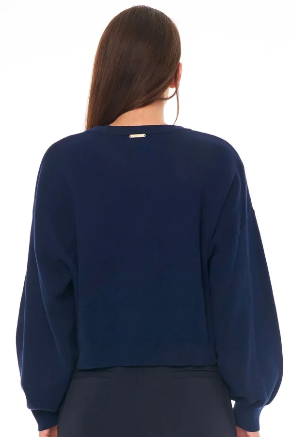 Sweaters & Knitwear-HUFFER 3 BALLER CROP INTARSIA KNIT - NAVY
