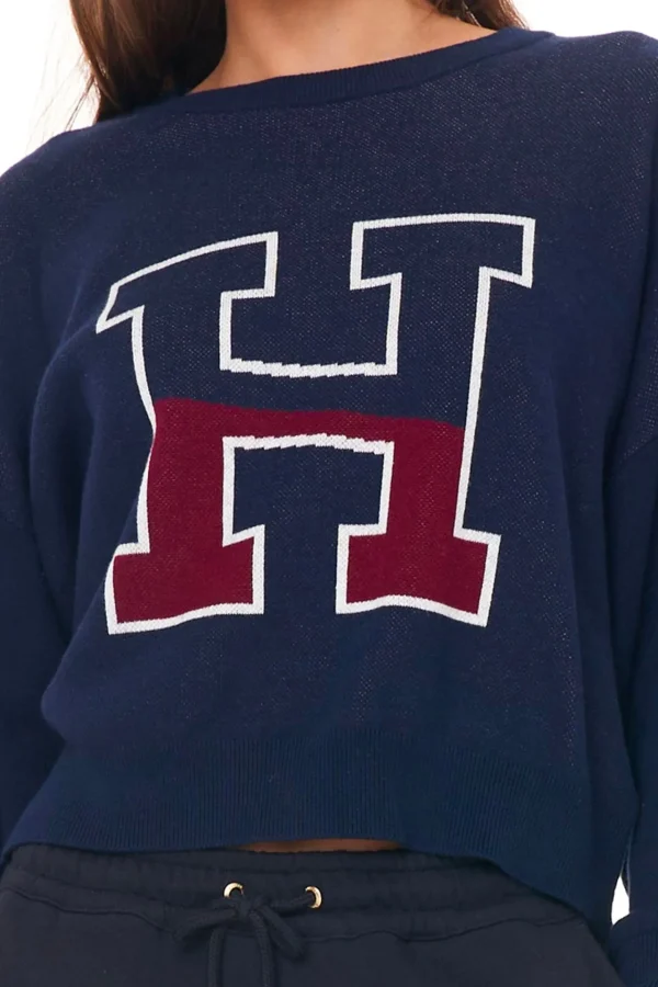 Sweaters & Knitwear-HUFFER 3 BALLER CROP INTARSIA KNIT - NAVY