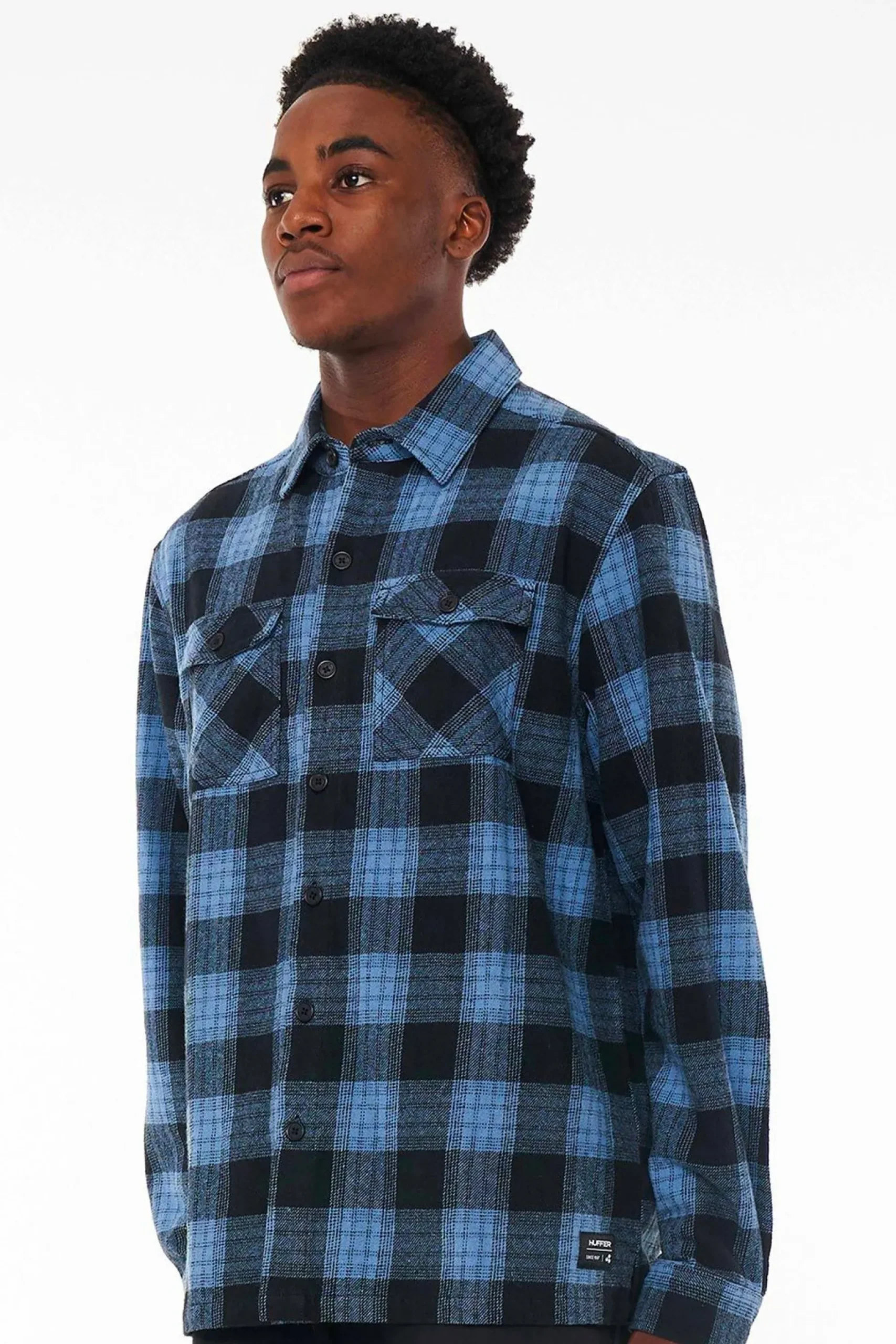 huffer__check_shacket__mi_1.webp Coats & Jackets-HUFFER 9-5 CHECK SHACKET - MID BLUE