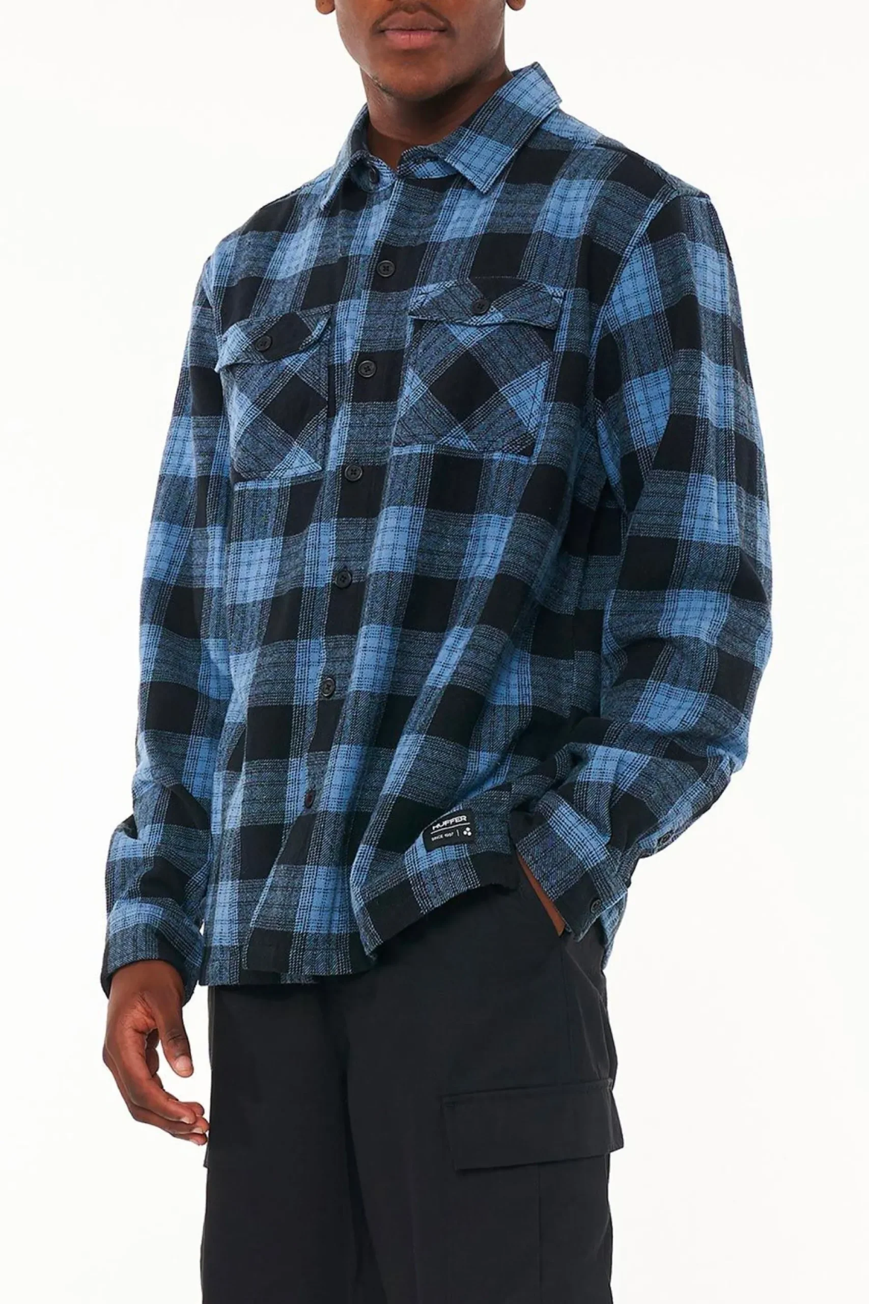 huffer__check_shacket__mi_3.webp Coats & Jackets-HUFFER 9-5 CHECK SHACKET - MID BLUE