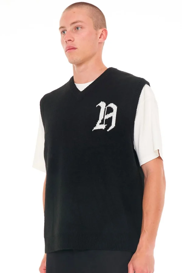 Sweaters & Knitwear-HUFFER ANGLO KNIT VEST BLACK