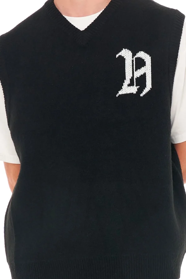 Sweaters & Knitwear-HUFFER ANGLO KNIT VEST BLACK