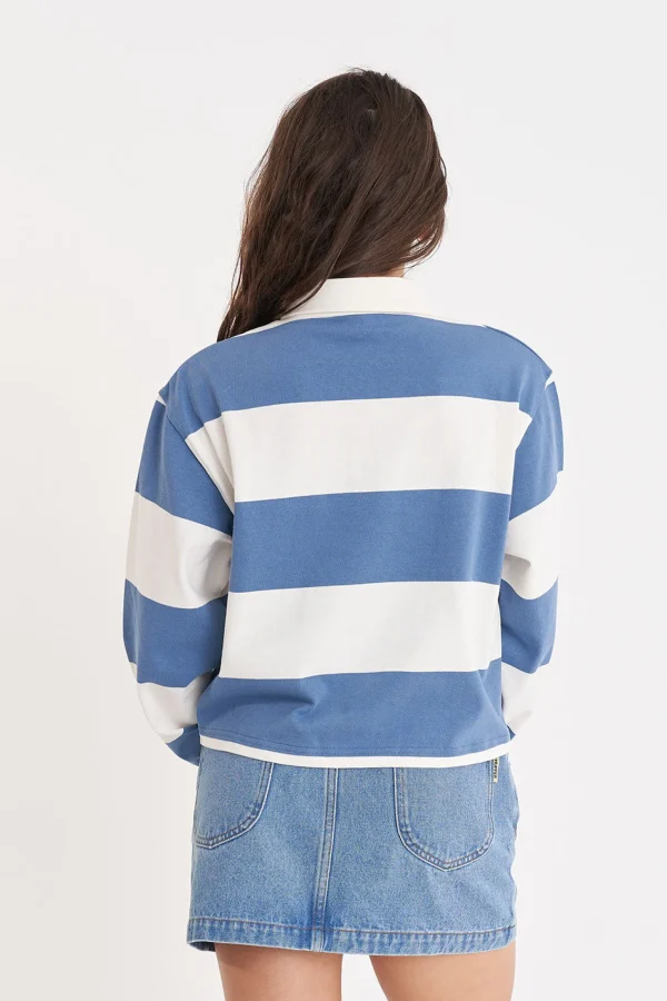 Tees & Tanks-HUFFER BENSON LS BILLY RUGBY CHALK DENIM