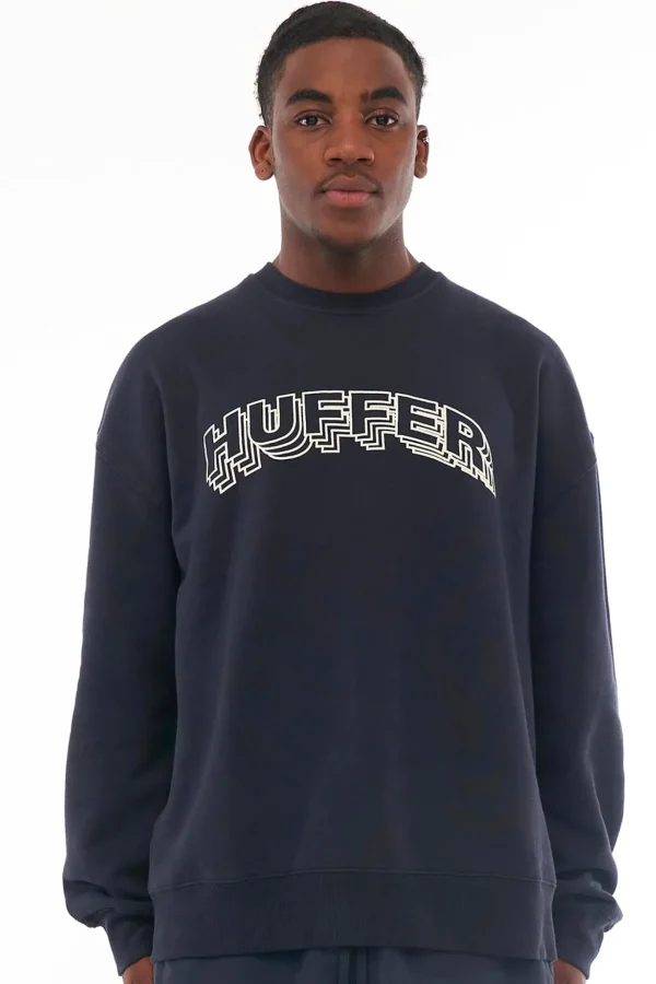 Sweaters & Knitwear-HUFFER BLOCK CREW 350/DEUCE - NAVY