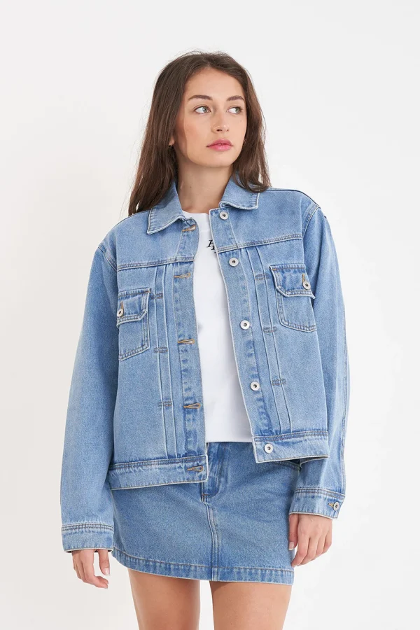 Coats & Jackets-HUFFER BOXY DENIM JACKET MID WASH