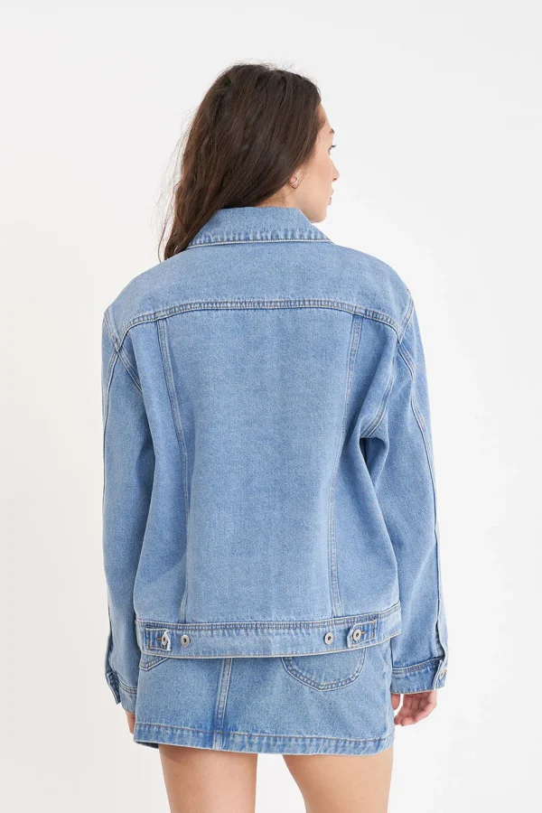 Coats & Jackets-HUFFER BOXY DENIM JACKET MID WASH