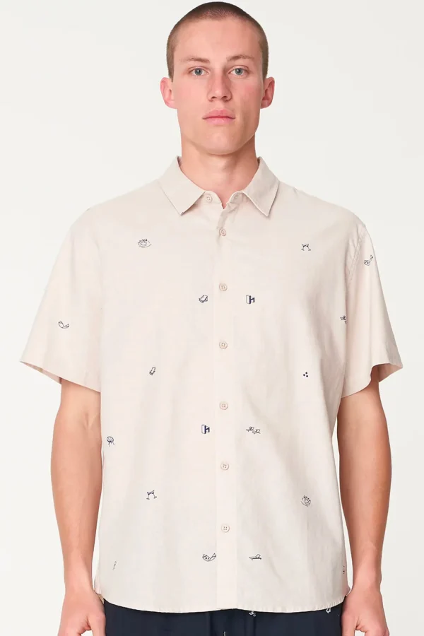 Shirts-HUFFER CHEERS SS OG SHIRT - DUNE/NAVY