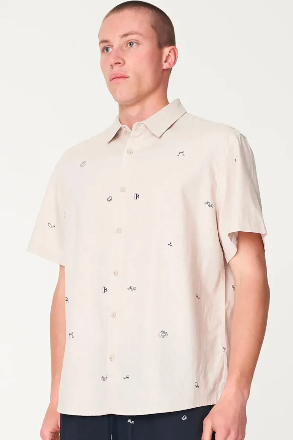 Shirts-HUFFER CHEERS SS OG SHIRT - DUNE/NAVY