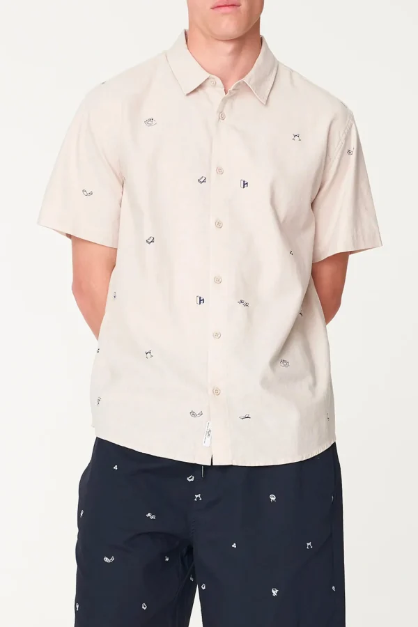 Shirts-HUFFER CHEERS SS OG SHIRT - DUNE/NAVY