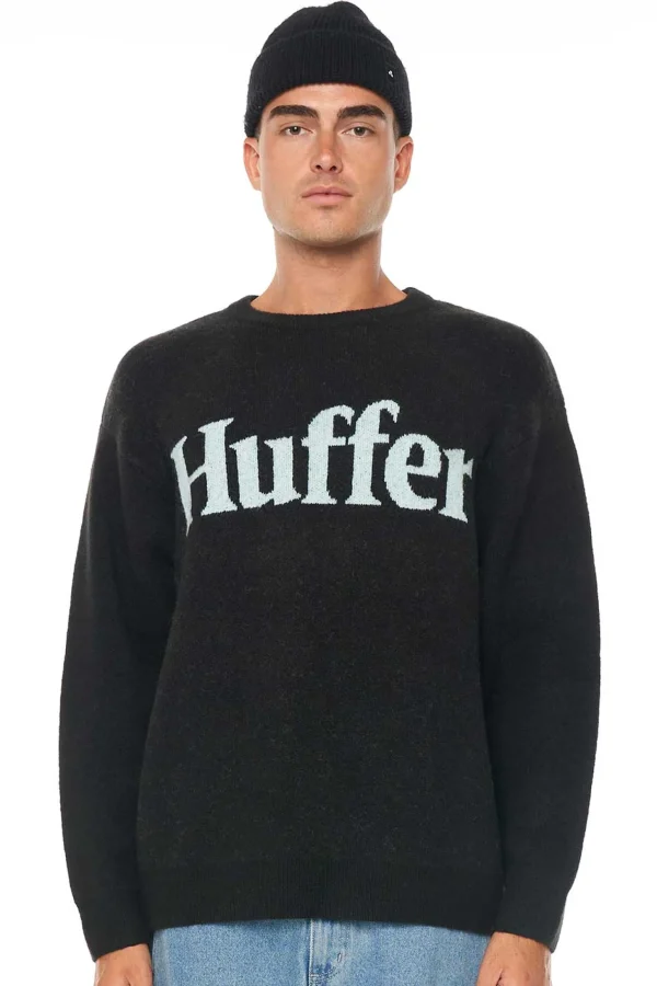 Sweaters & Knitwear-HUFFER FLEET INTARSIA KNIT CREW BLACK