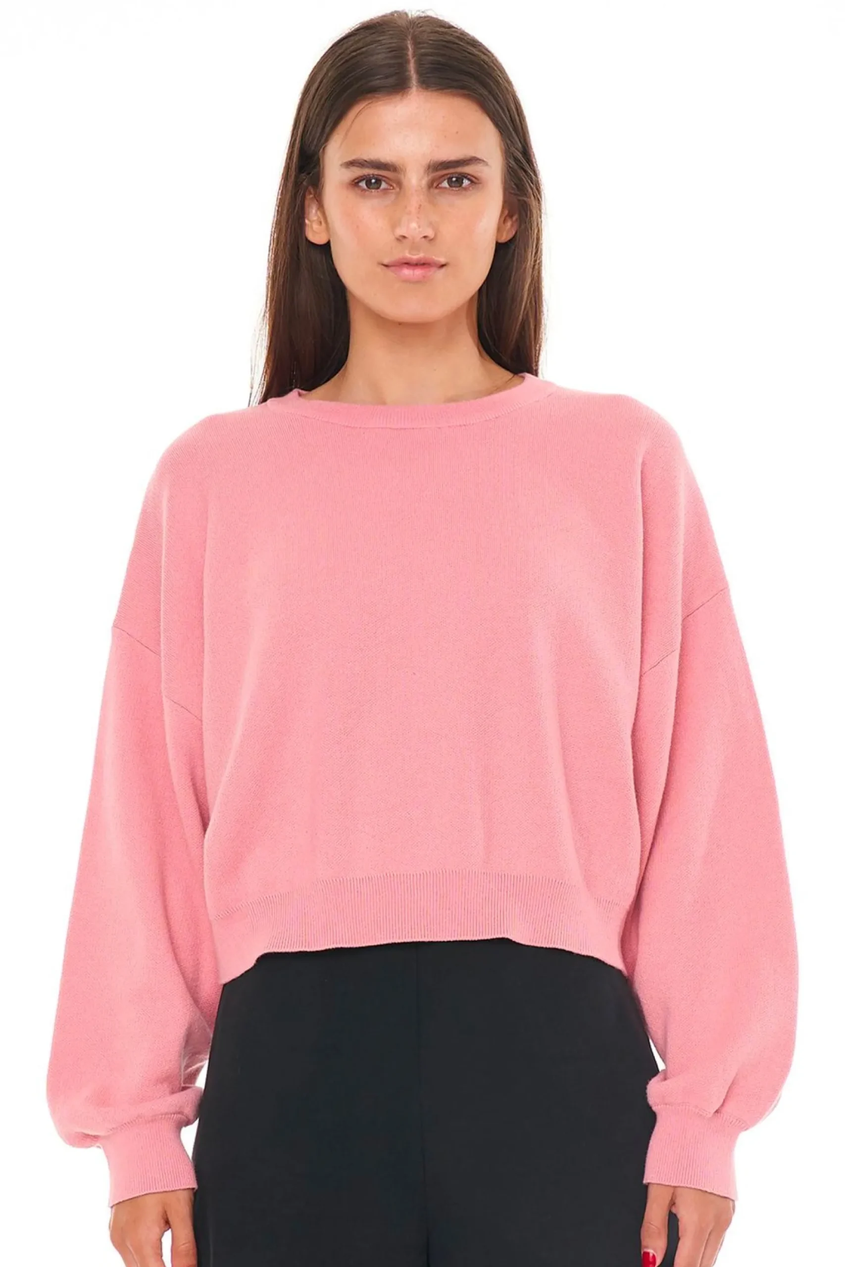 huffer_horizon_crop_knit__0.webp Sweaters & Knitwear-HUFFER HORIZON CROP KNIT - DEEP PINK