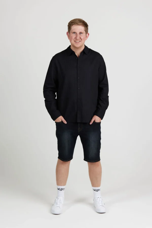 Shirts-HUFFER LIN-IN LS SHIRT - BLACK