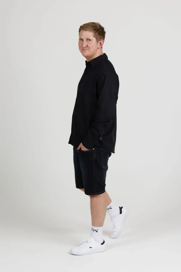 Shirts-HUFFER LIN-IN LS SHIRT - BLACK