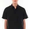 Shirts-HUFFER MENS LIN-IN SS SHIRT BLACK
