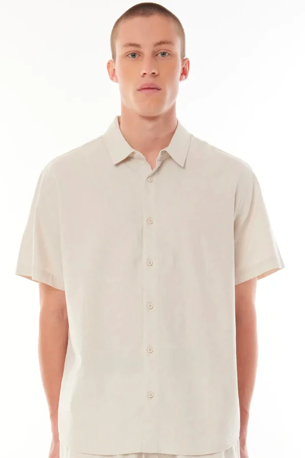 Shirts-HUFFER MENS LIN-IN SS SHIRT - NATURAL