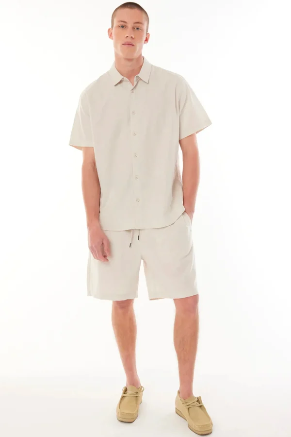 Shirts-HUFFER MENS LIN-IN SS SHIRT - NATURAL