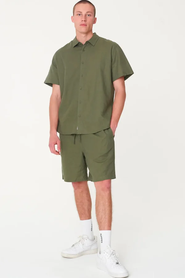 Shirts-HUFFER MENS LIN-IN SS SHIRT KHAKI