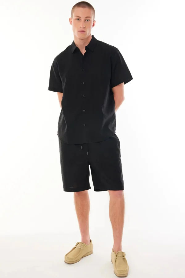 Shirts-HUFFER MENS LIN-IN SS SHIRT BLACK